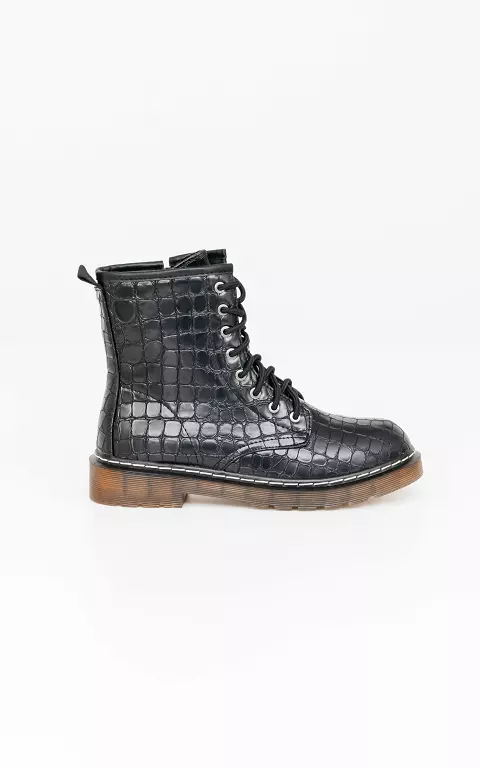 Lace-up boots with crocodile print 