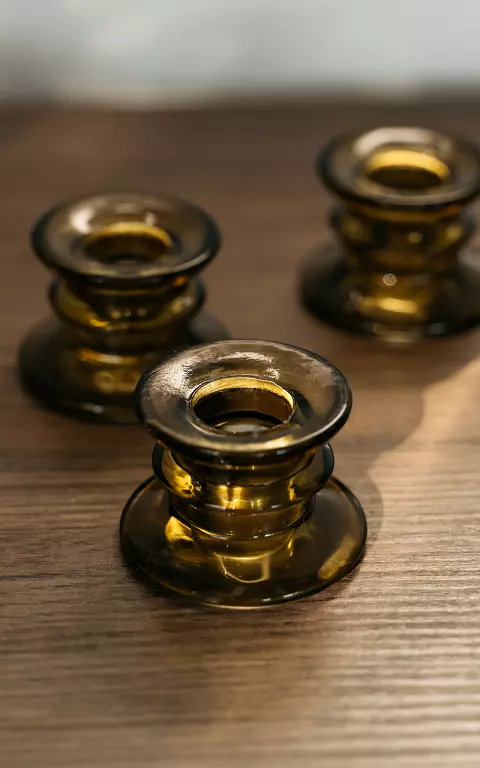 Set of 3 glass candle holders light green