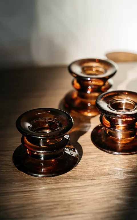 Set of 3 glass candle holders brown