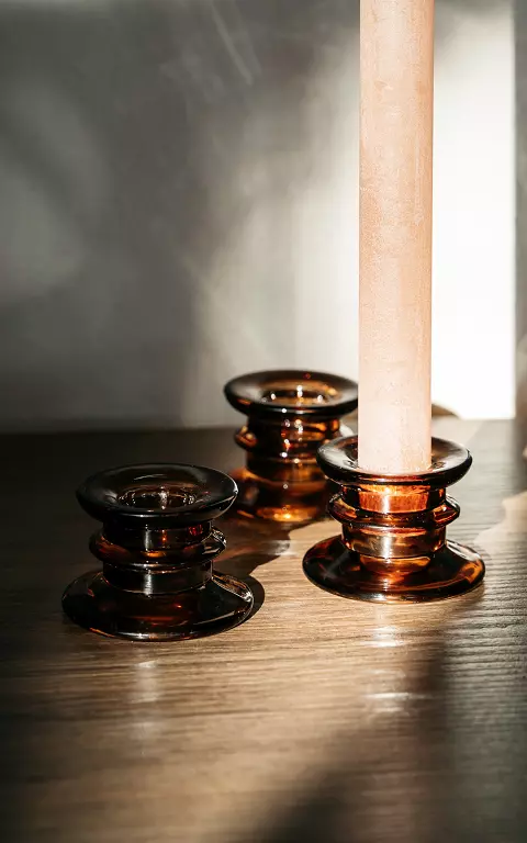 Set of 3 glass candle holders brown