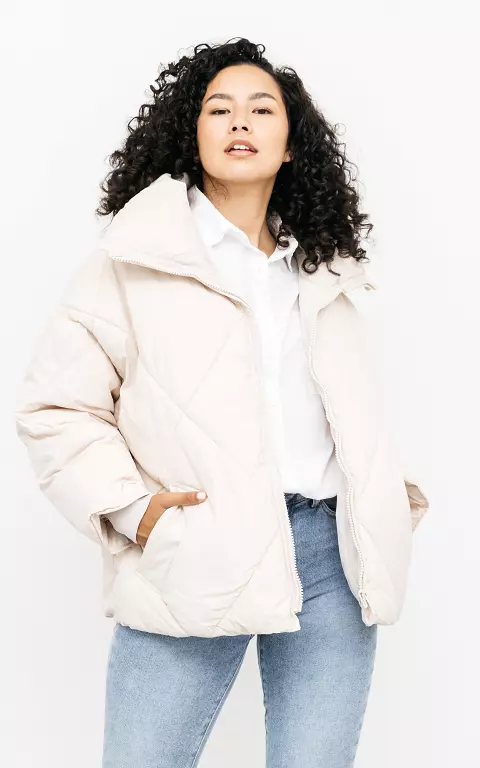 Oversized coat with high neck cream
