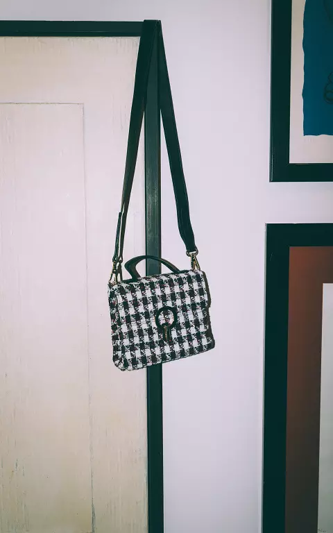 Checkered bag with glittery details black bordeaux