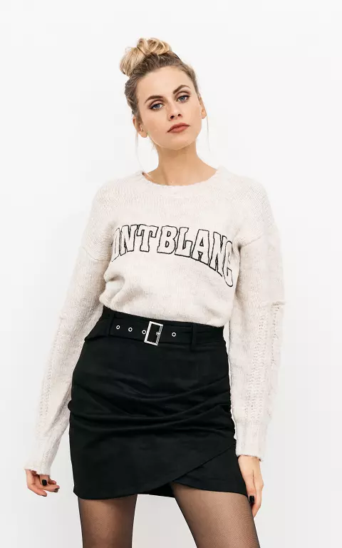 Oversized Pullover mit Text beige schwarz
