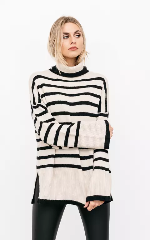 Oversized turtleneck sweater with stripes 