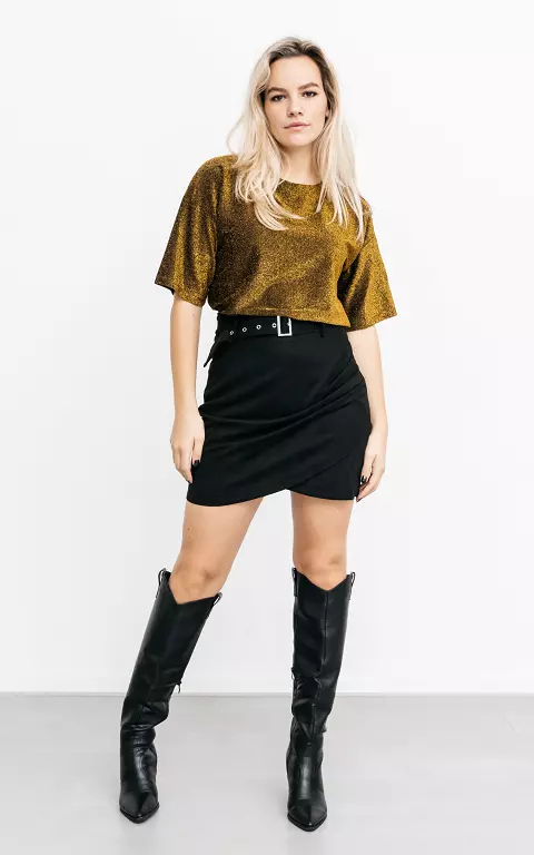 Belted suede-look skirt black