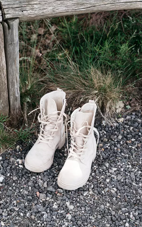 Lace-up boots with suede look beige