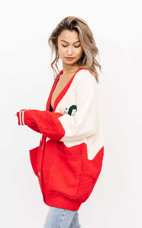 Oversized cardigan with backprint cream red