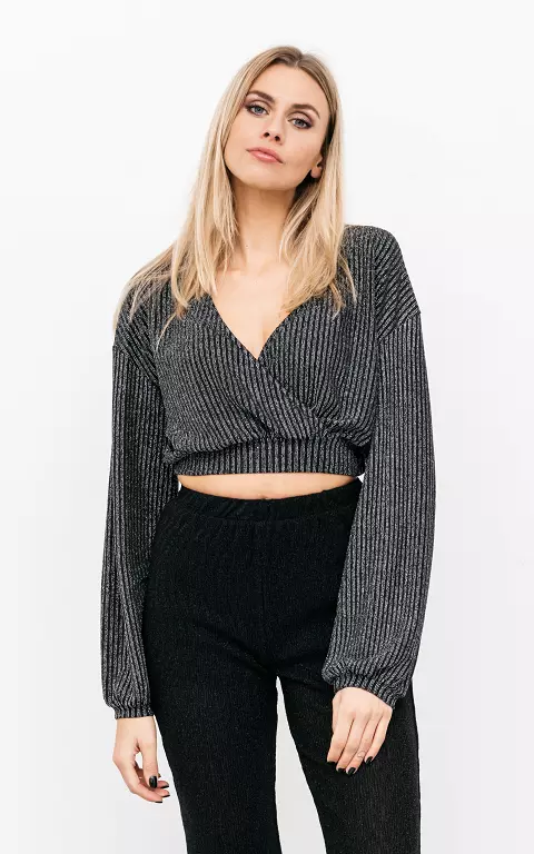 Cropped top with shimmer detail black silver