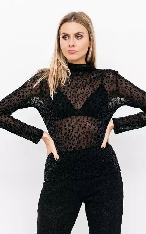 See-through top with panther print 