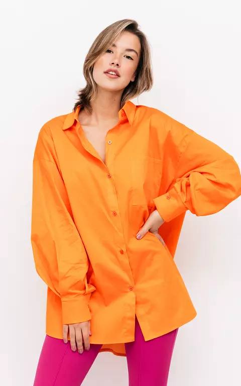 Oversized basic blouse with breast pocket orange