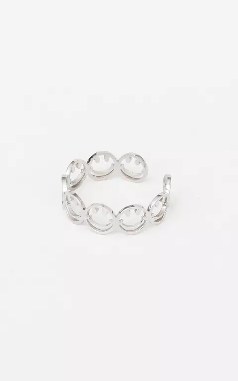 Stainless steel smiley ring silver