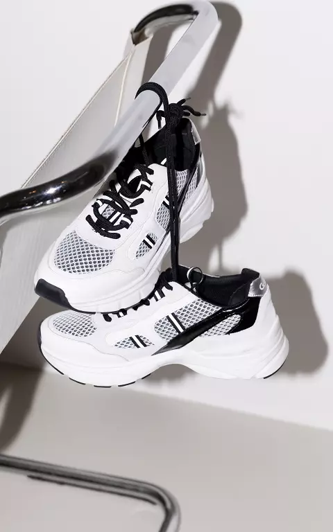 Lace-up sneakers with suede details white black