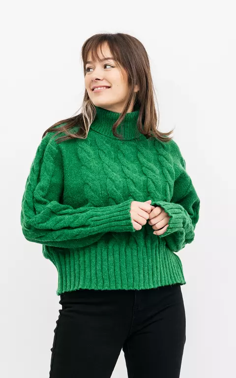 Cable knit sweater with high neck 