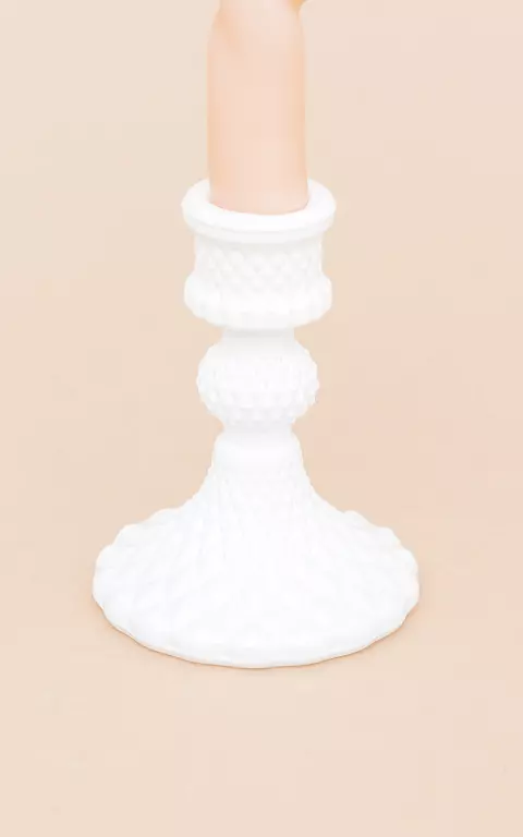 Glass candle holder with pattern white