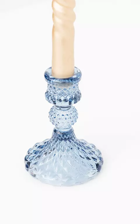 Glass candle holder with pattern blue