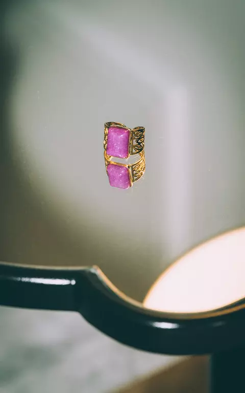Verstelbare ring met steen goud paars