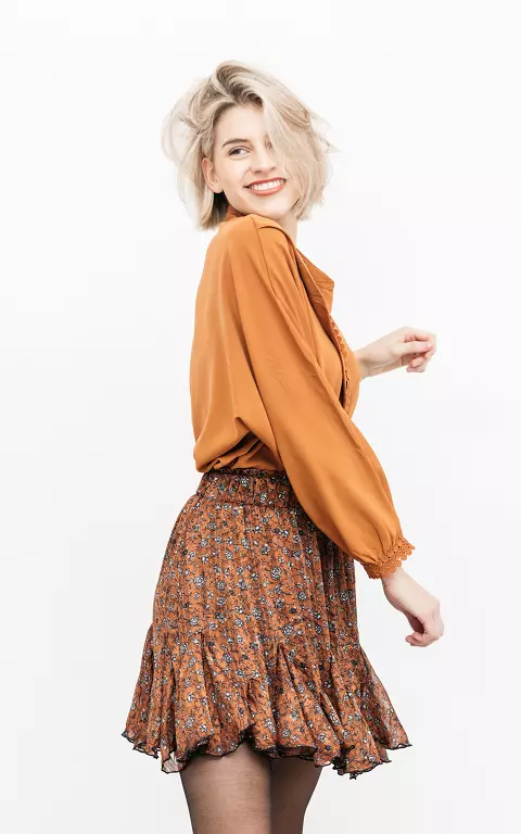 Skirt with floral print brown black