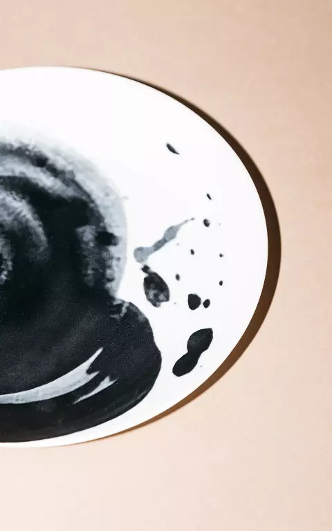 Handmade ceramic plate white black