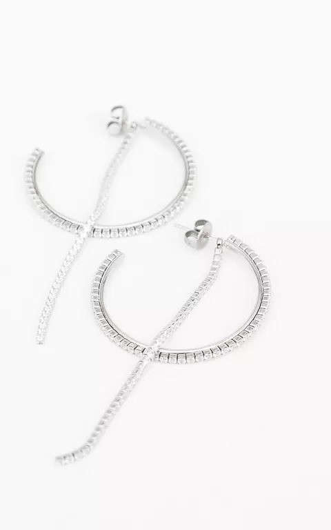 Stainless steel creoles with beads silver