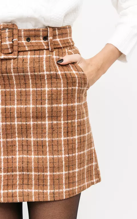 Belted tweed skirt brown cream