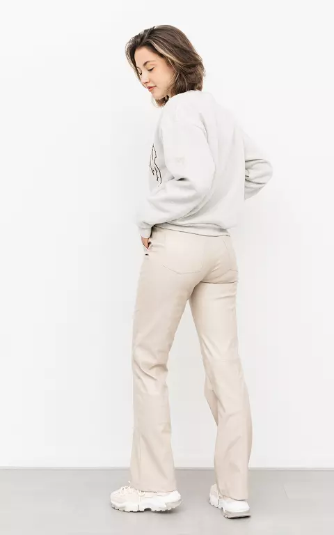 Leather-look pants with straight fit beige