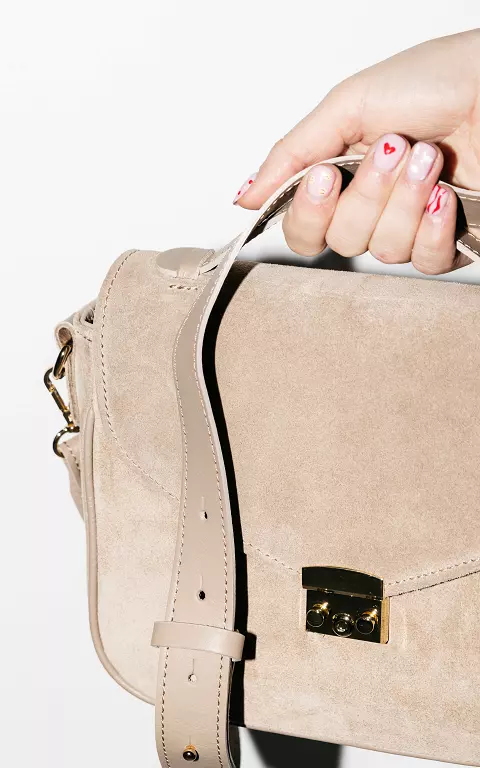 Suede bag with gold-coated details beige