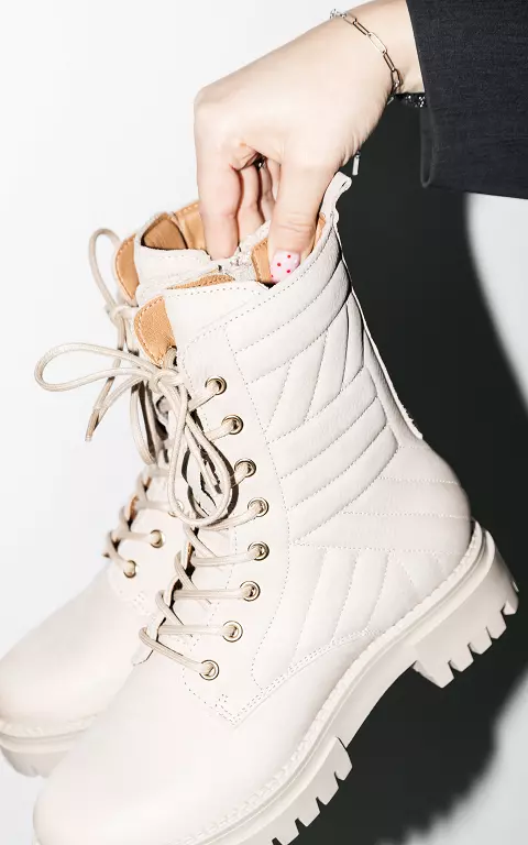 Leather lace-up boots beige