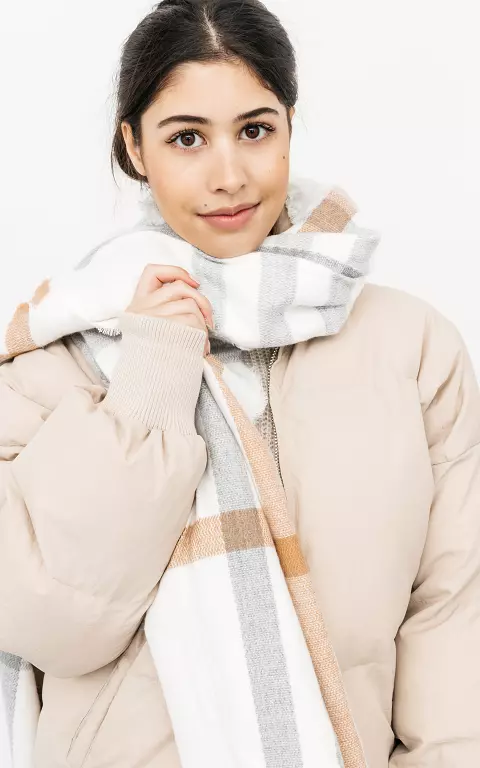 Patterned scarf white camel
