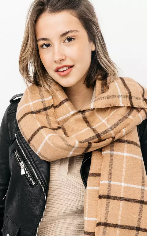 Checkered scarf light brown dark brown