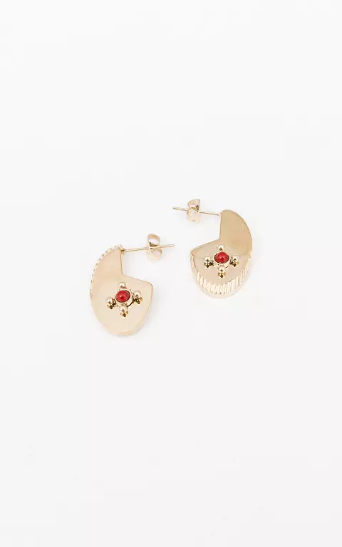 Earrings with coloured stone gold red