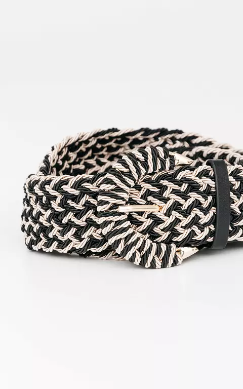Braided belt with round clasp black taupe