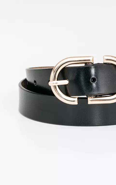 Basic leather belt black gold