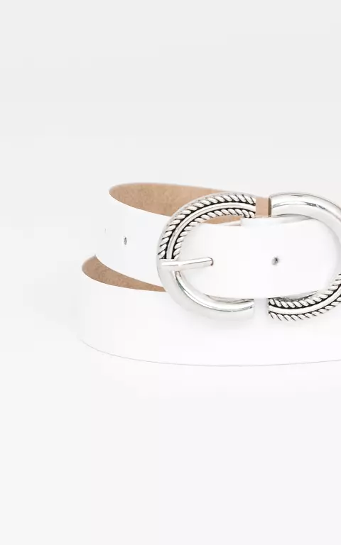 Leather belt with oval clasp white silver