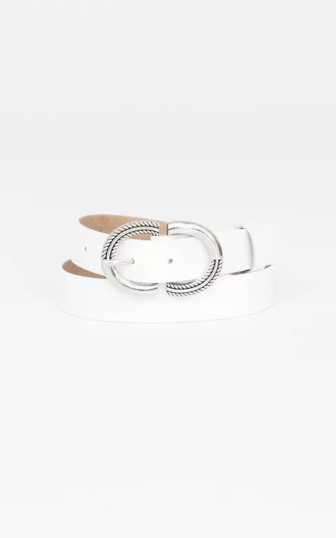 Leather belt with oval clasp white silver