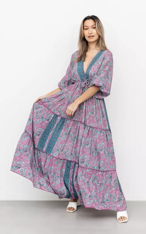 Maxi dress with paisley print blue purple