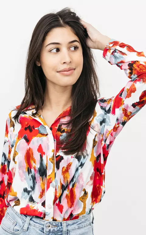 Blouse with coloured print white pink