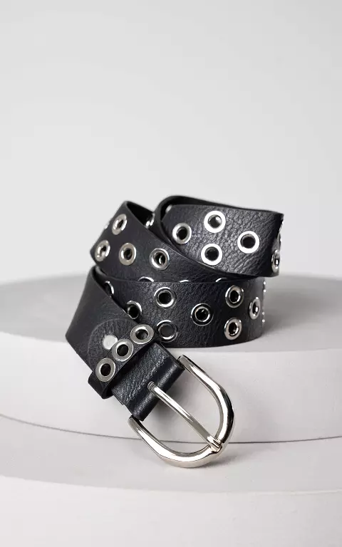 Belt with metal rings black silver