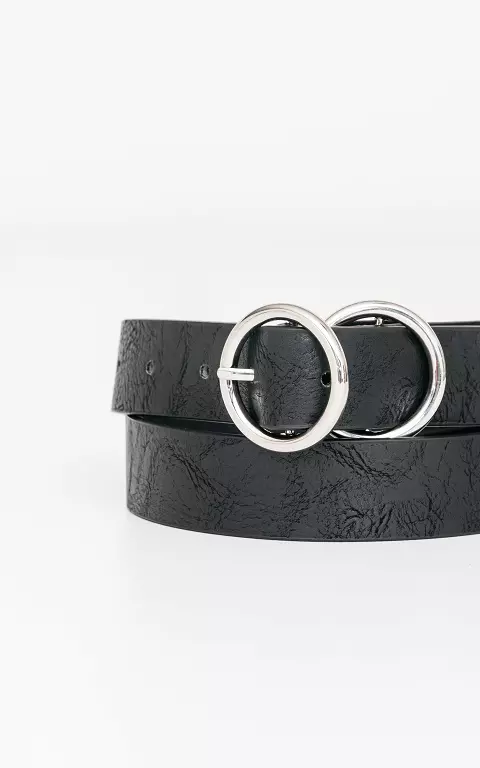 Belt with double round clasp black silver