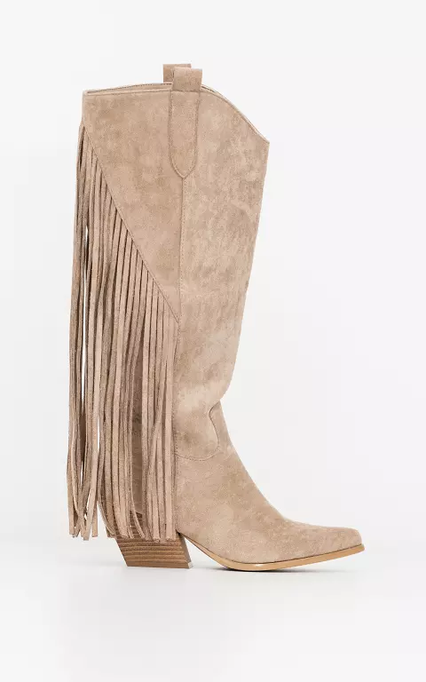 High cowboy boots with frills taupe