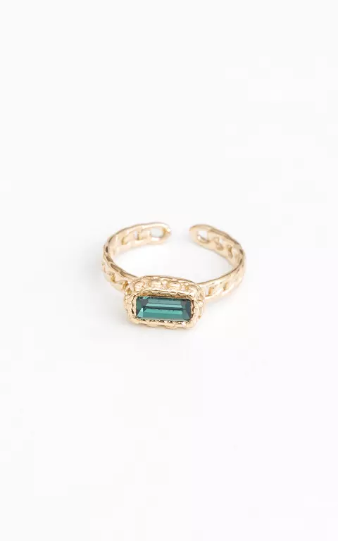 Adjustable ring with coloured stone gold green