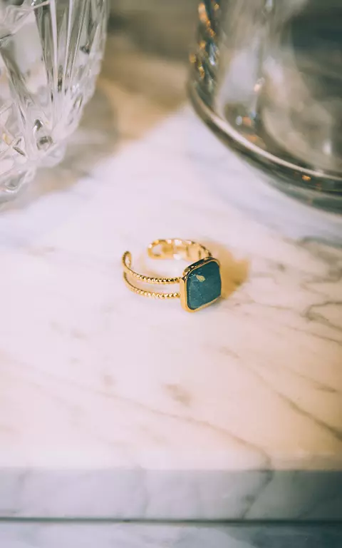 Verstelbare ring met gekleurde steen goud petrol