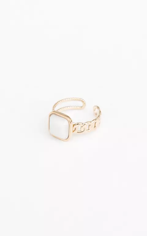 Adjustable ring with coloured stone gold white