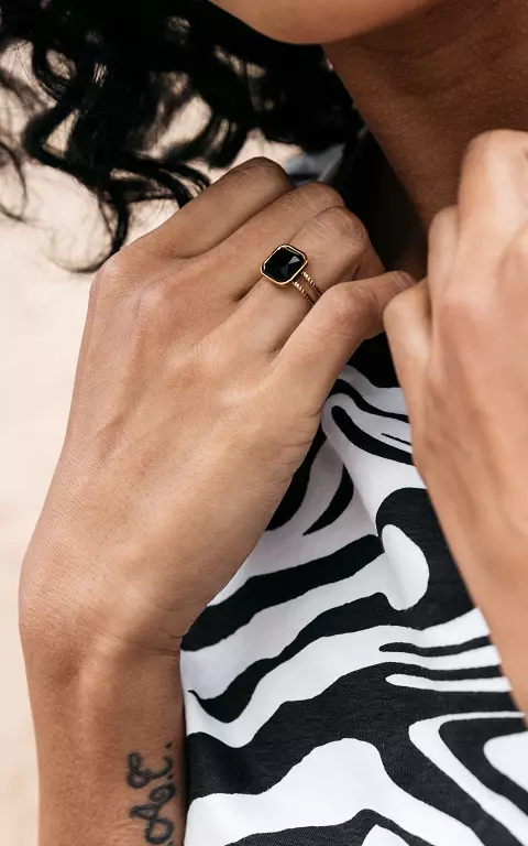 Verstelbare ring met gekleurde steen goud zwart