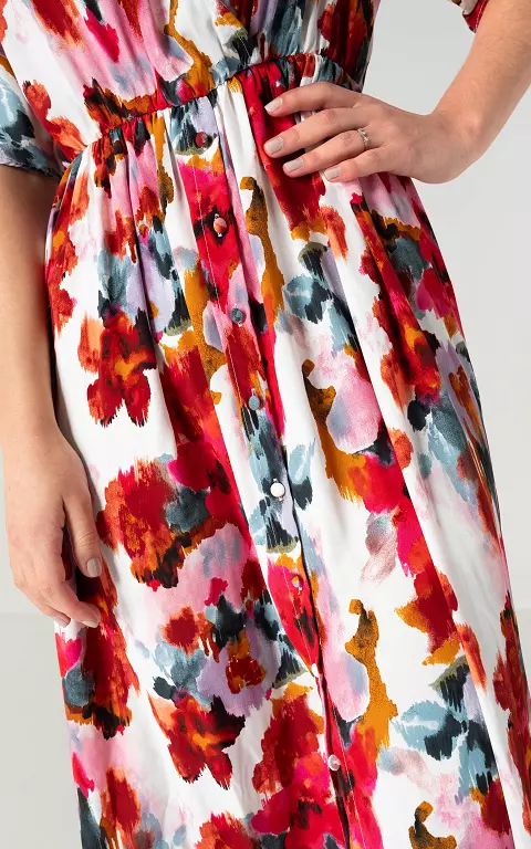 Maxi dress with floral print white pink