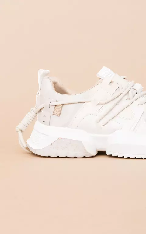 Lace-up sneakers with thick sole beige white