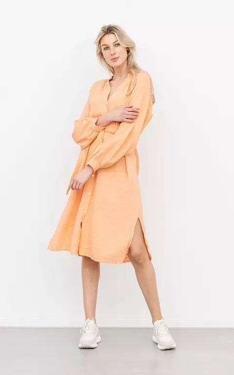 Cotton dress with pearl-like buttons orange