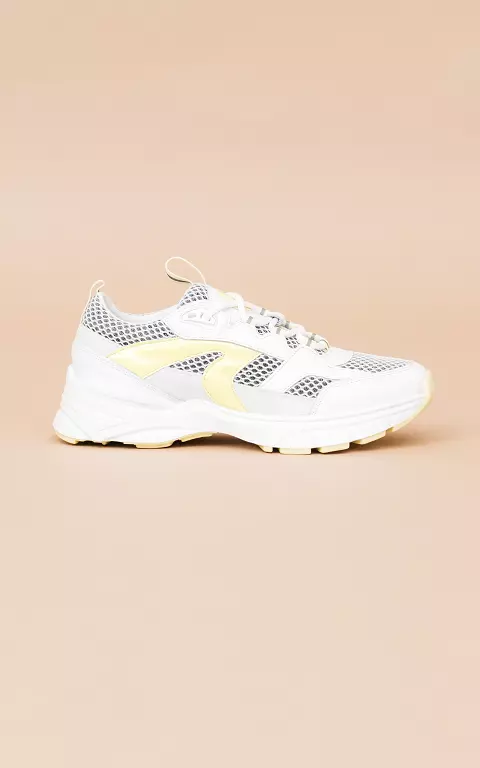 Leather lace-up sneakers white yellow