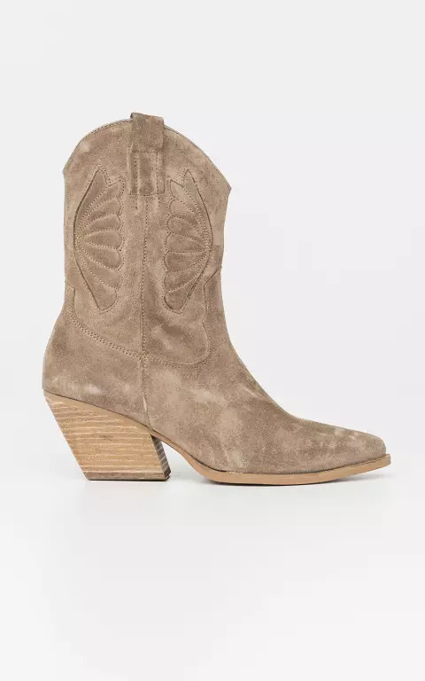 Suede cowboy boots with zip taupe
