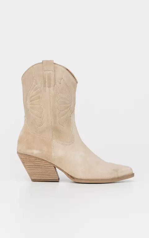 Suede cowboy boots with zip beige