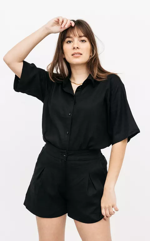Cotton blouse with cropped sleeves black